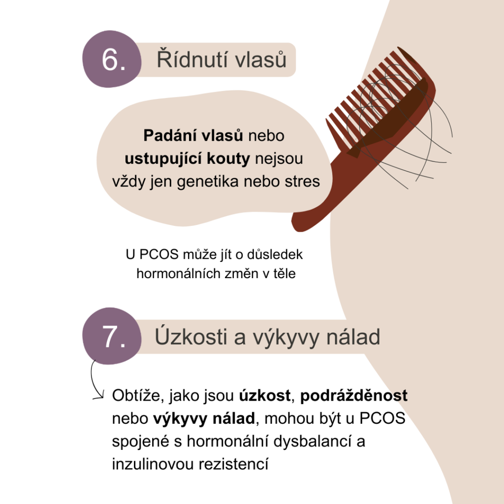 Příznakem PCOS může být také řídnutí vlasů nebo úzkosti a výkyvy nálad