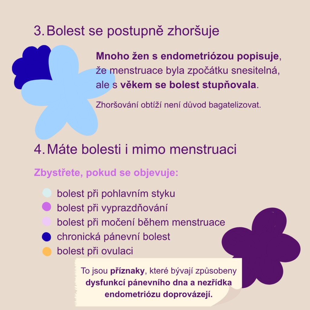 Vyhledejte lékaře, když se bolest postupně zhoršuje, nebo když Vás bolest v podbřišku zastihne i mimo menstruaci.